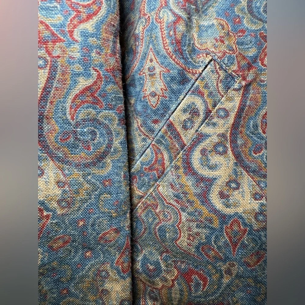 Norm Thompson Vintage Paisley Print Denim Jacket Size XL Red Blue Tan USA Boho